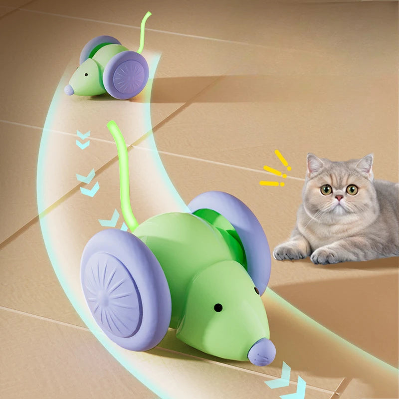 Interactive Cat Toy Electric Mouse Car Automatic Teaser kitten Pet Toys Rechargeable Intelligent Obstacle Avoidance Cat Car Toy