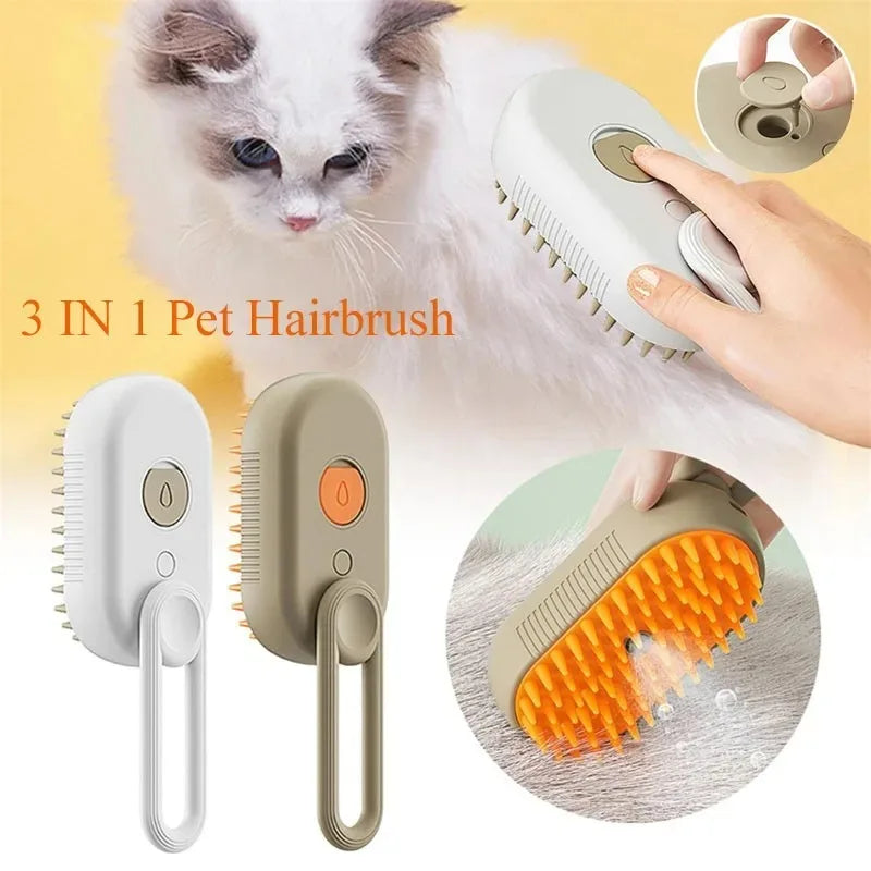 3-in-1 Electric Steam Pet Brush – Hair Removal, Spray Cleaning & Massage for Cats & Dogs